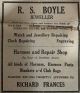 Boyle, R.S. Jeweller & Richard Francis Harness maker advertisement Boyle, R.S. Jeweller & Richard Francis Harness maker advertisement