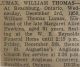 William Thomas LUMAX death notice