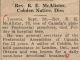McAllister, Rev. Robert E. death notice McAllister, Rev. Robert E. death notice