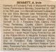 01617-Bennett, A. Irvin death notice 01617-Bennett, A. Irvin death notice