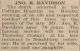 Davidson, John R. death notice Davidson, John R. death notice