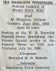 Ira Hamilton WEEDMARK funeral card