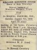 William Kenneth STONE funeral card