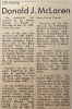 Newspaper Clipping - Obituary of Donald J. McLaren