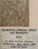 Price, Thelma Florence nee Hawthorne death