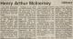 McInerney, Henry Arthur obituary McInerney, Henry Arthur obituary