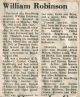 Robinson, William Obituary Robinson, William Obituary