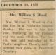 Wood, Mrs William S. nee Merle Dean death notice Wood, Mrs William S. nee Merle Dean death notice