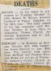 Brown, Robert W. death
Stewart, Catherine A. Death