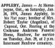 Appleby, James death