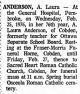 Anderson, Laura obituary Anderson, Laura obituary