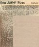 Ross, Eva Janet nee McLellan obituary Ross, Eva Janet nee McLellan obituary
